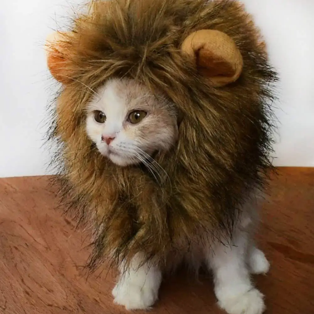 

2020 Funny Cute Pet Cat Costume Lion Mane Wig Cap Hat For Cat Dog Halloween Christmas Clothes Fancy Dress With Ears Pet Clothes