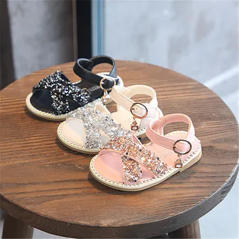 

Girl Baby Sandals Sequin Rhinestone Little Girl Princess Sandals Soft Non-slip Summer Flat Soft Toddlers Shoes