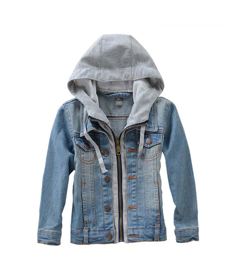 Denim Childrens' Jacket Autumn hooded outerwear for boys and girls children clothing Cotton Kids clothes high quality coat - Цвет: Синий