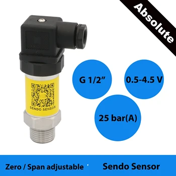 

0.5 to 4.5 volt, absolute pressure transmitter, 25 bar, 2.5 mpa abs pressure, g1 2 thread, stainless steel 316L diaphragm, fuel