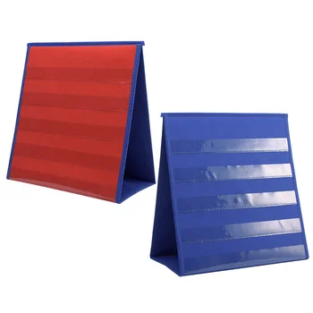 

Desk Classroom Folding Portable Double Sided Pocket Chart Home Number Display Student Two Tone 5 Slots Funny Study Self Standing