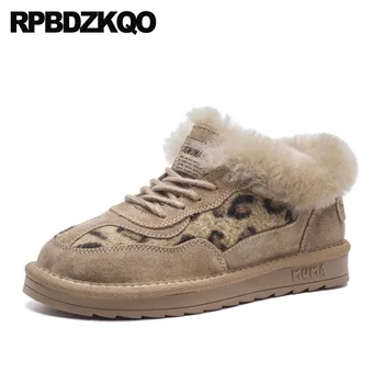 

Real Fur Flat Suede Slip On Winter Snow Boots Women Ankle Black Pom Poms Shoes Kawaii Booties Furry Cute Round Toe Australian