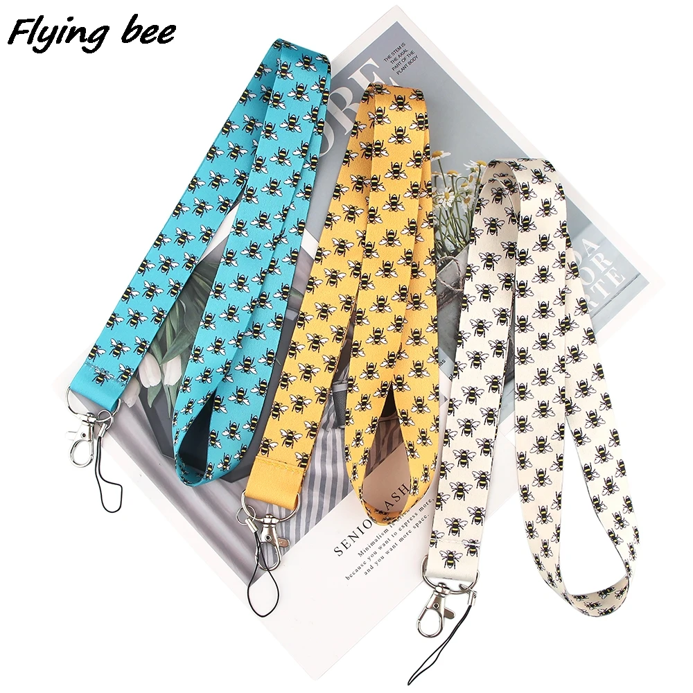

Flyingbee Hardworking Insect Bee Painting Art Key Chain Lanyard Neck Strap For Phone Keys ID Card Creative Lanyards X1136