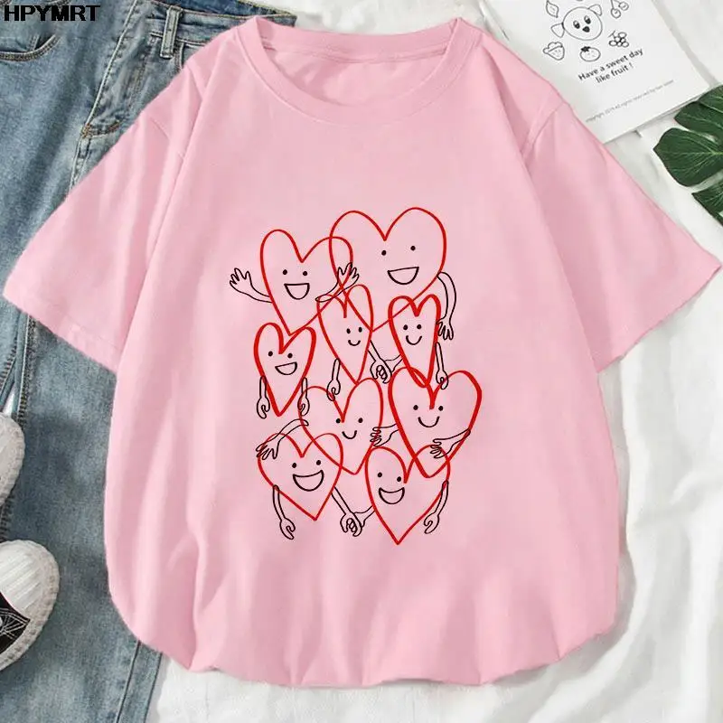 I Love You Letter Print Tshirt Women Casual Sweat Loose Tee Clothes Oversize Summer Crewneck Tops Simplicity Womens T-Shirt Tops t shirt oversize