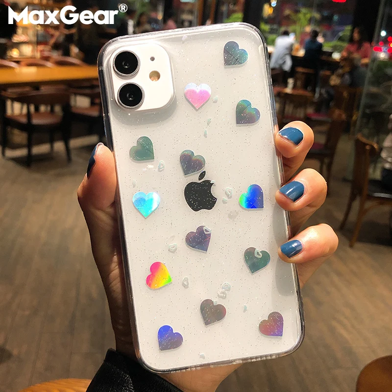 Мягкий Прозрачный блестящий чехол для iPhone 11 Pro X XS Max XR 6 6S 7 8 Plus s милая любовь сердце
