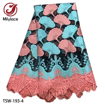 

High quality 2019 African lace fabric two-color embroidery tulle lace fabric with stones 5 yards net for wedding party TSW-193