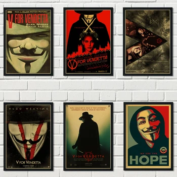

American German classic science fiction thriller movie V for Vendetta retro style wall sticker kraft paper poster a15