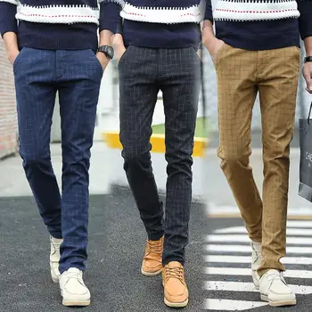 

Business Party Plaid Print Straight Pants Men Slim Fashion Long Trousers