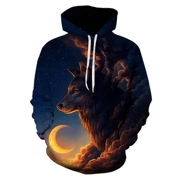 

2020 Men's Autumn And Winter New Digital Star Wolf Print Hooded 3D Sweatshirt