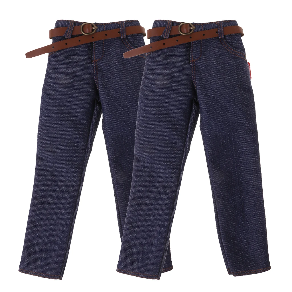 2 pcs 1/6 Male Classic Denim Jeans Pants with Belt for 12