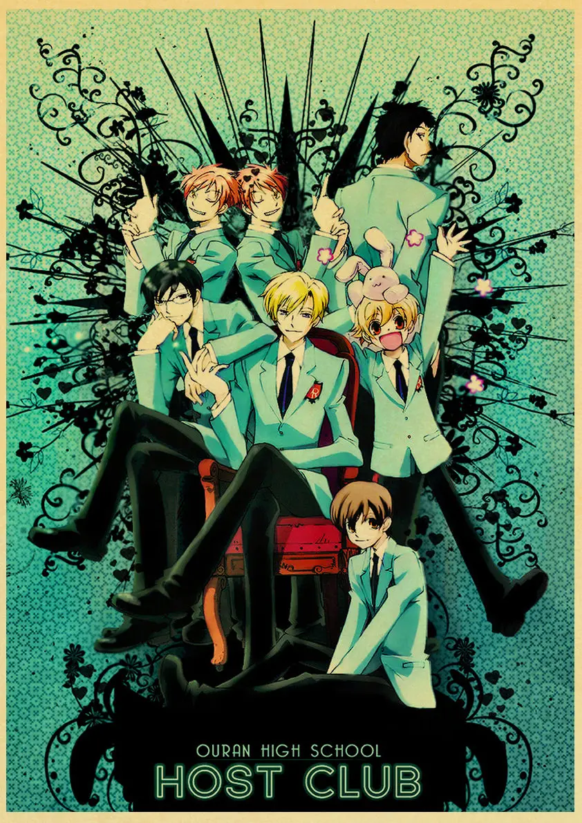 Vintage Japanese Anime Ouran High School Host Club Retro Poster Wall Art Stickers For Home Room Cafe Bar painting Decals