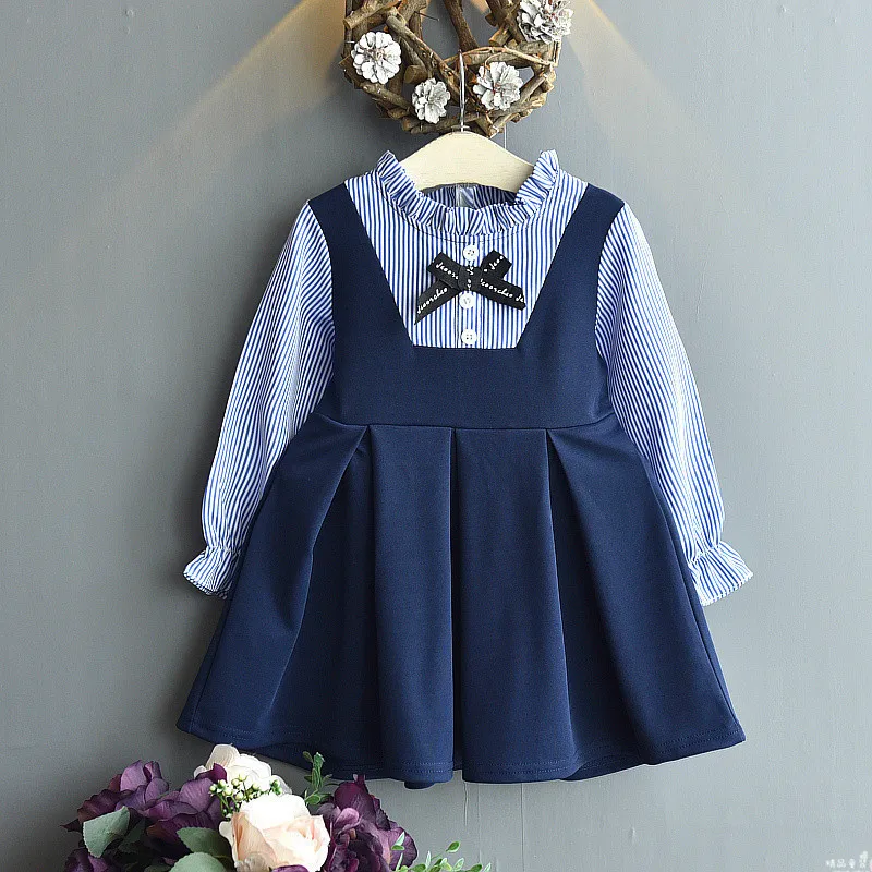 

Fashion Girls Navy Dress Long Sleeve Autumn School Dress for Kids Girl Elegant Winter Dress Children Clothing