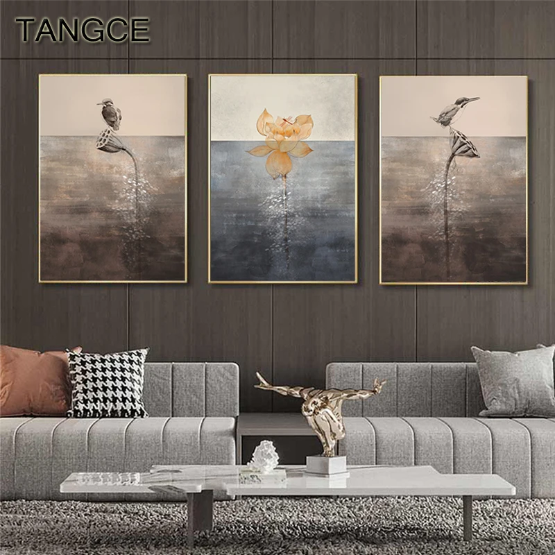 Meticulous Painting Bird Lotus Wall Poster Abstract Landscape Canvas Posters Retro Picture Print Japanese Korean Decoration | Дом и сад