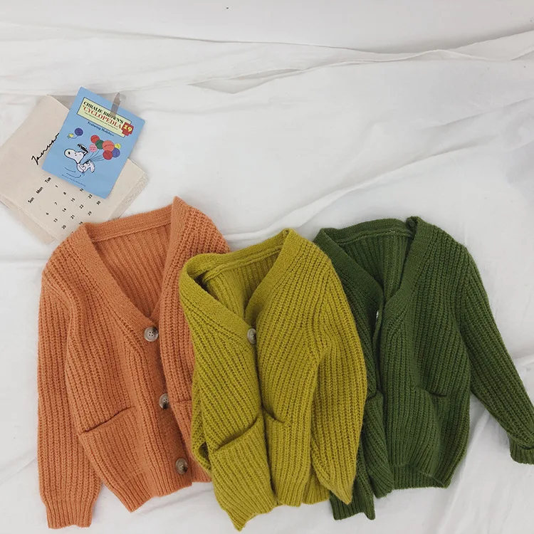 Baby Boys Girls Cardigan Fashion Children's Sweater 1-7Y Boy's Coat V Neck Kids Sweaters Jackets Outwear | Детская одежда и