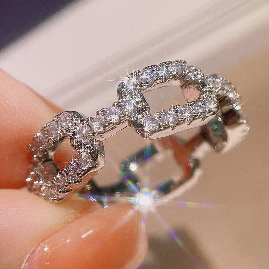 

2021 New Trend S925 Color Chain with Bling Zircon Stone Rings for Women Wedding Christmas Presen Engagement Fashion Jewelry