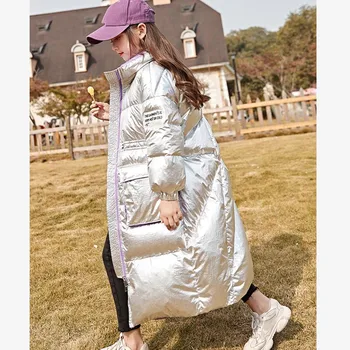 

Winter Fashion glossy waterproof Down coat Thicker Warm oversize Outerwear for girls 90 white duck down jackets for girls Y3426