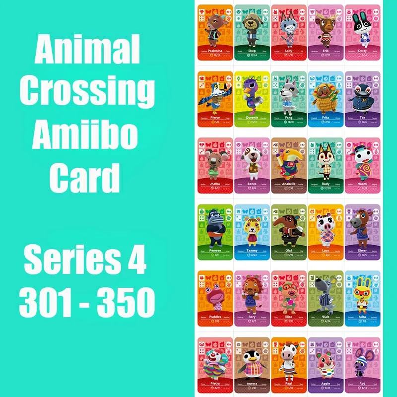 Серия 4 (от 301 до 350) карты для скрещивания животных Amiibo рабочие переключателей NS 3DS