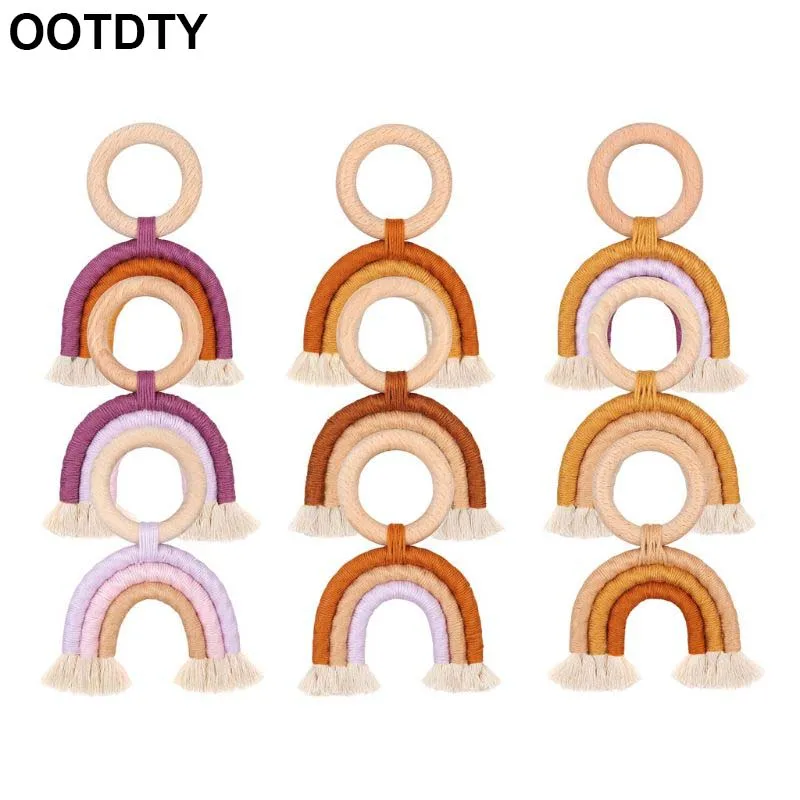 Cheap Wooden Baby Macrame Gift Rainbow-Tassel Handmade Cord Cotton aVjqaeaLg