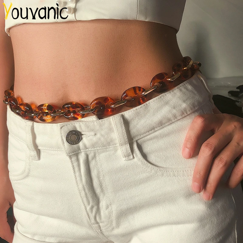 

Youvanic Leopard Acrylic Adjustable Thick Waist Chain Belt Women Punk Tassel Round Pendant Beads Belly Body Chain Jewelry 0456