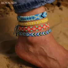 Богемский Браслет ручной работы из разноцветного хлопка, женский браслет, лето, пляжные сандалии, браслет на ногу, винтажный браслет на лодыжке