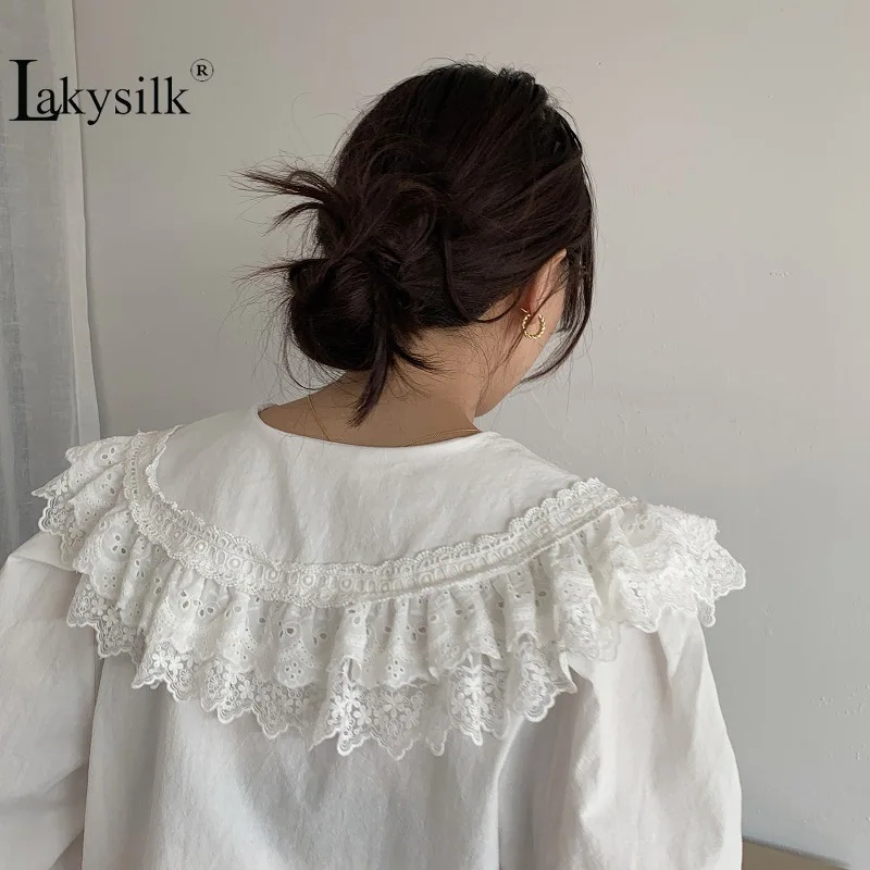 Женские блузки, белый пуловер, воротник Питер Пэн, пэчворк, кружевное пальто с рукавом-бабочкой, свободные рубашки с длинным рукавом, Весенняя блузка