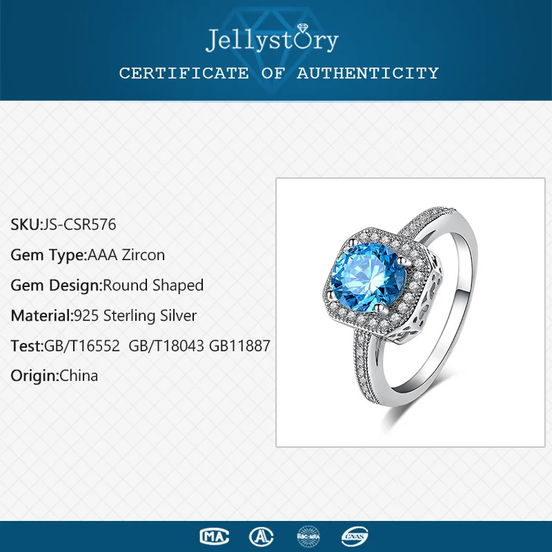 Jellystory модное серебряное кольцо 925 пробы с круглой формой сапфир изумруд драгоценный камень ювелирные изделия кольца для женщин свадебный подарок Размер 6-10