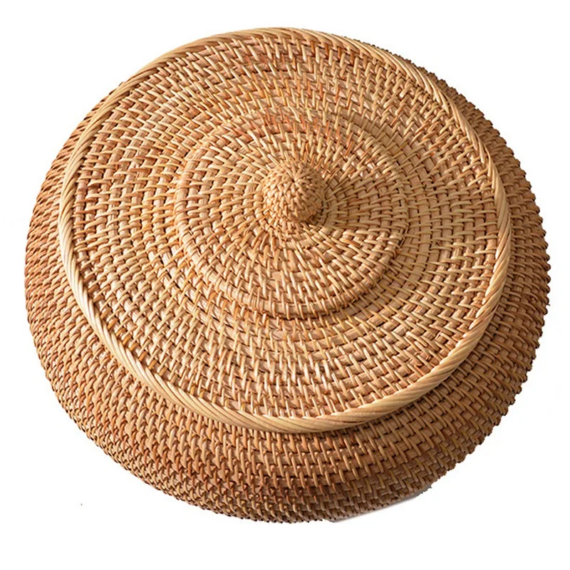 LBER Rattan Boxes with Lid Hand-Woven Multi-Purpose Wicker Tray with Durable Rattan Fiber Round 11 Inch Diameter 2