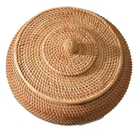 LBER Rattan Boxes with Lid Hand-Woven Multi-Purpose Wicker Tray with Durable Rattan Fiber Round 11 Inch Diameter 2