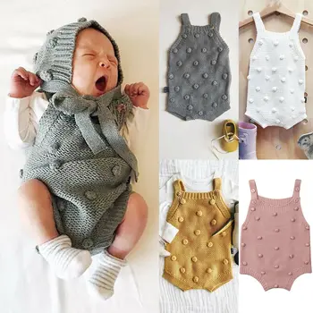 

Pudcoco Knitted Sleeveless Romper Newborns Baby Boy Girl Vest Babygrow Jumpsuit Winter Clothes Overalls Dots Outfits