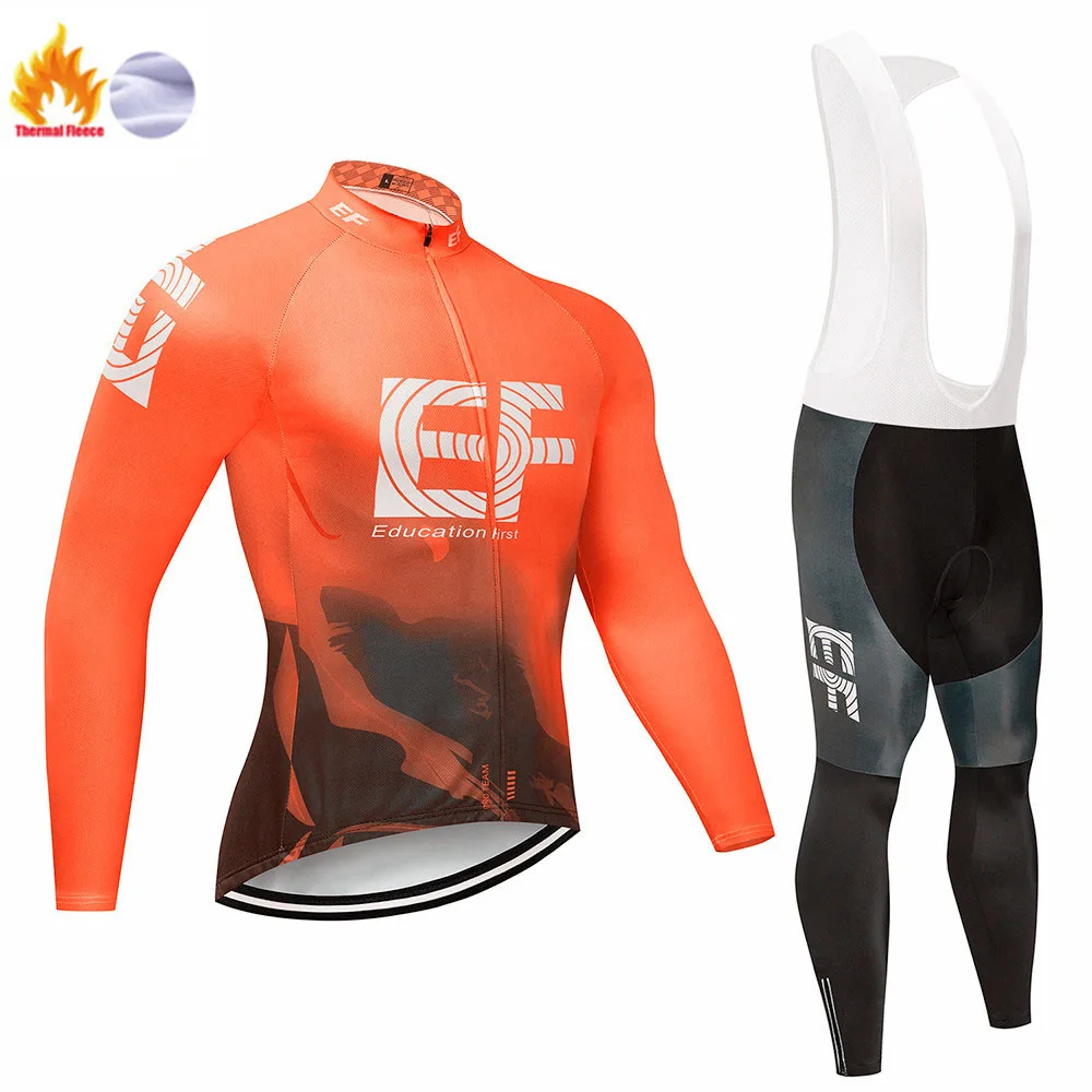 

EF Warm 2019 Winter thermal fleece Cycling Clothes men's Jersey suit outdoor riding bike MTB clothing Bib Pants set