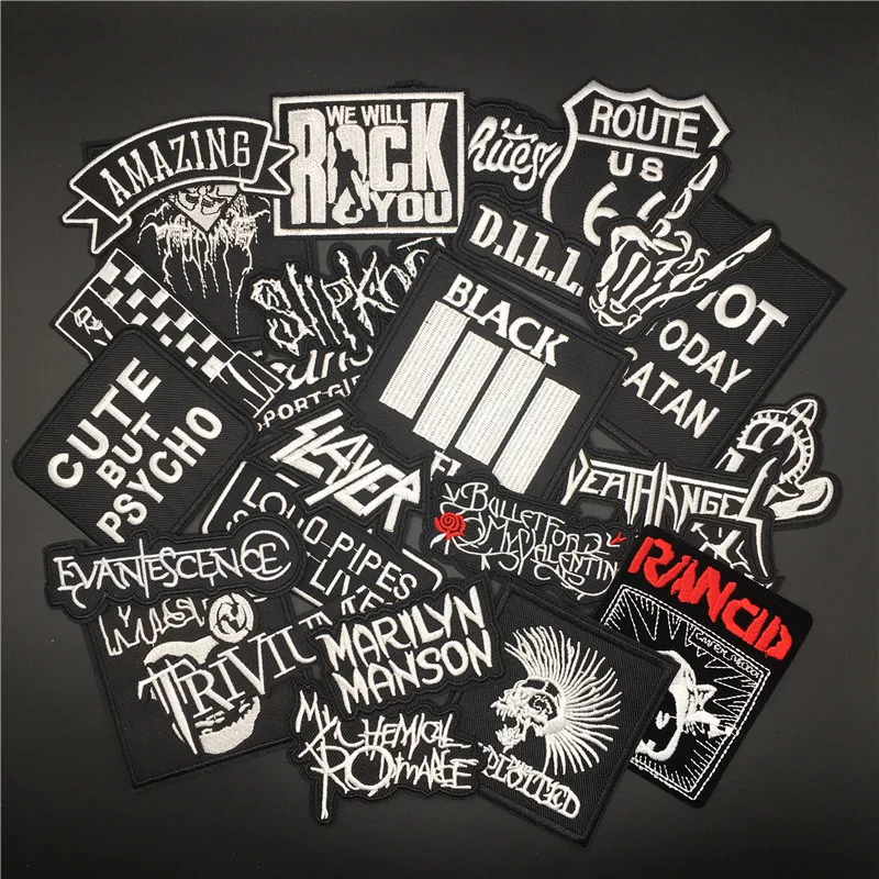 25pcs Band Music Patches for Jacket Jeans Embroidery Punk Badges Appliques Iron Patch Stickers Clothes Decoration