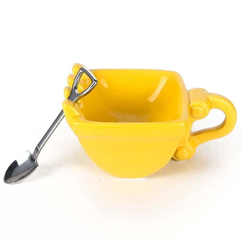 3D Желтый экскаватор ведро модель кафе кофе кружка с лопатой ложка Забавный экскаватор пепельница торт контейнер чай чашка Verre кран