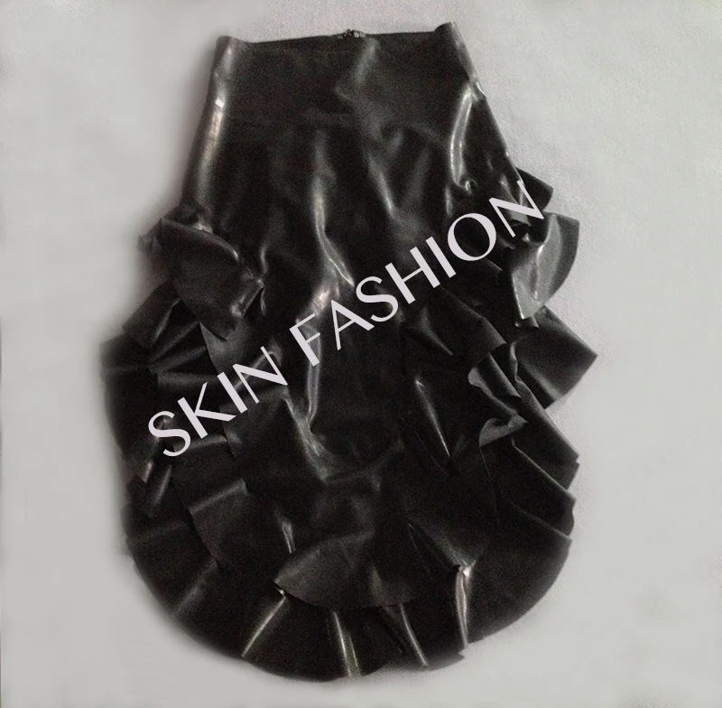Женский черный комплект из латексных топов+ юбка «Ласточкин хвост»