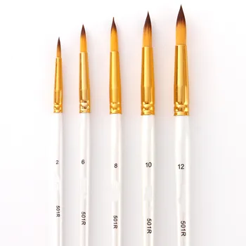 

5Pcs/set Nylon Watercolor Paint Brushes Set Golden Tube White Rod Pointed Flat Head Paint Brushes Art Supplies