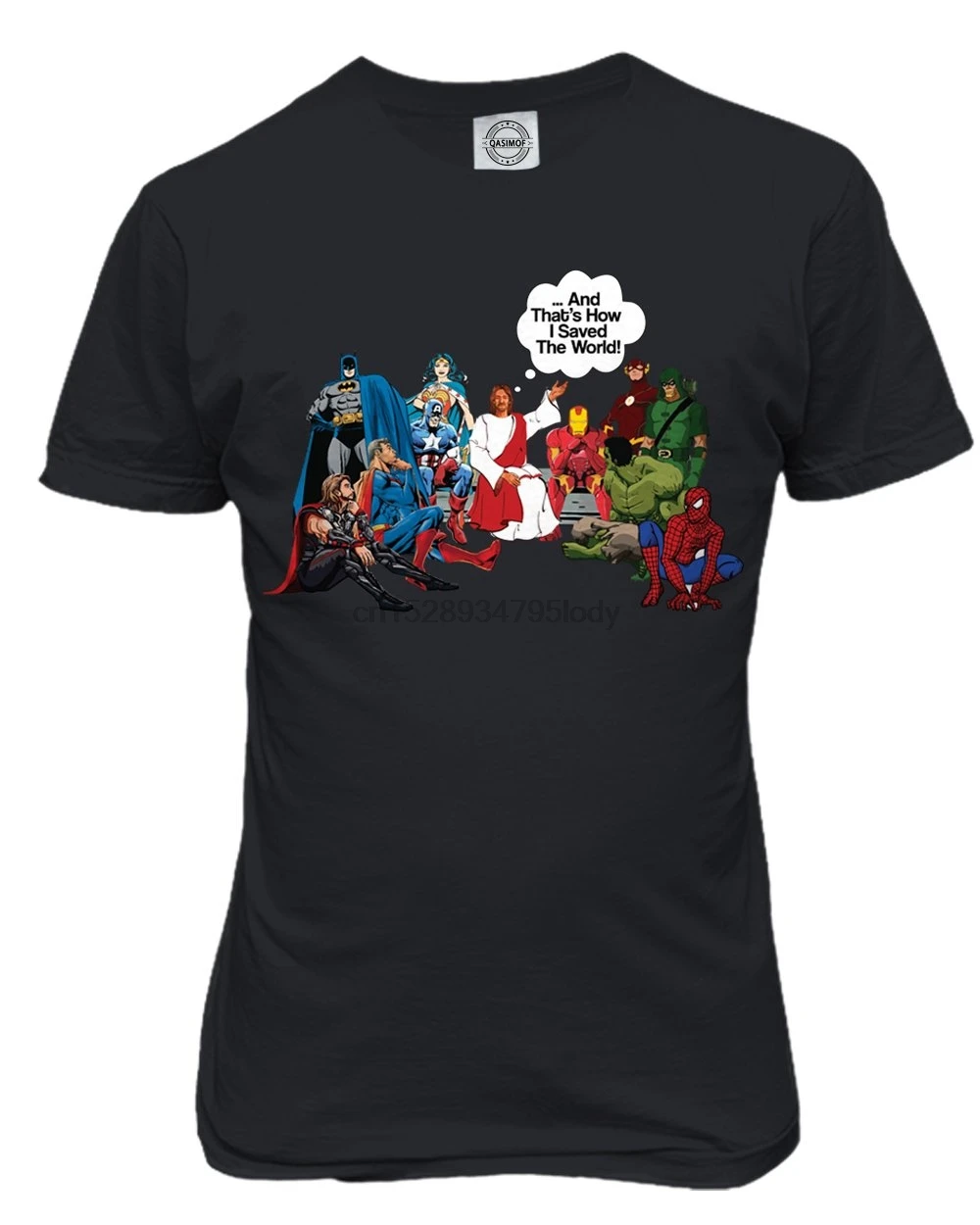 

KING THREADS Jesus and Superheroes That's How I Saved The World Christian Funny Mens T-Shirt