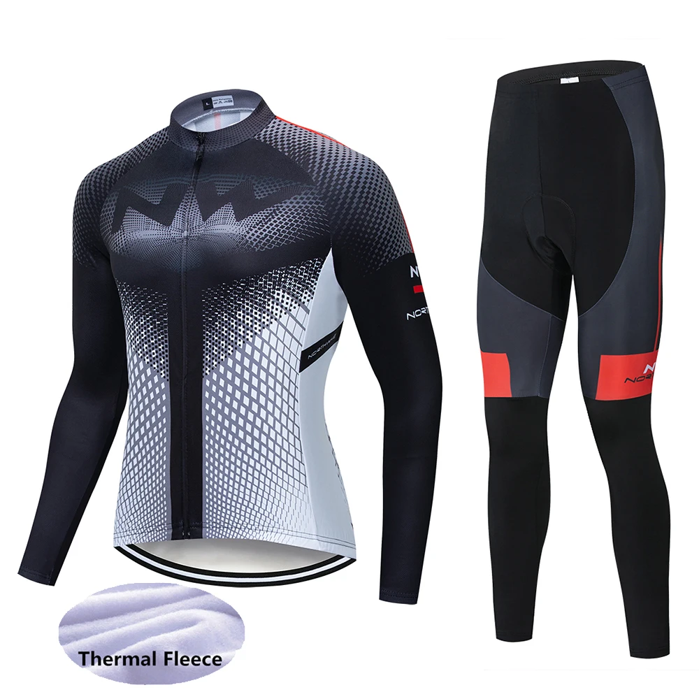 NW Winter thermal fleece Cycling Clothes men's Jersey suit outdoor riding bike MTB clothing warm Bib Pants set