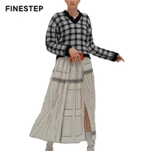 Элегантные длинные юбки, женские юбки длиной до щиколотки, осенняя новая дизайнерская полосатая Женская плиссированная юбка с эластичной резинкой на талии, Женская юбка