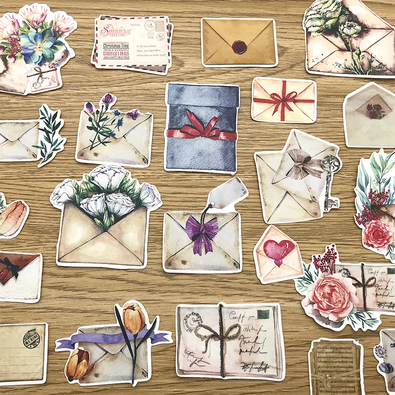Old Flowers Envelopes Letters Stickers Junk Journal Diary Planner Sticker Scrapbooking Decorative Sticker DIY Craft Photo Album
