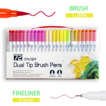 

72-Color Dual Tip Brush Marker Pens Set with 1-2 mm Soft Flexible Brush Tip and 0.4 mm Fineliner Tip