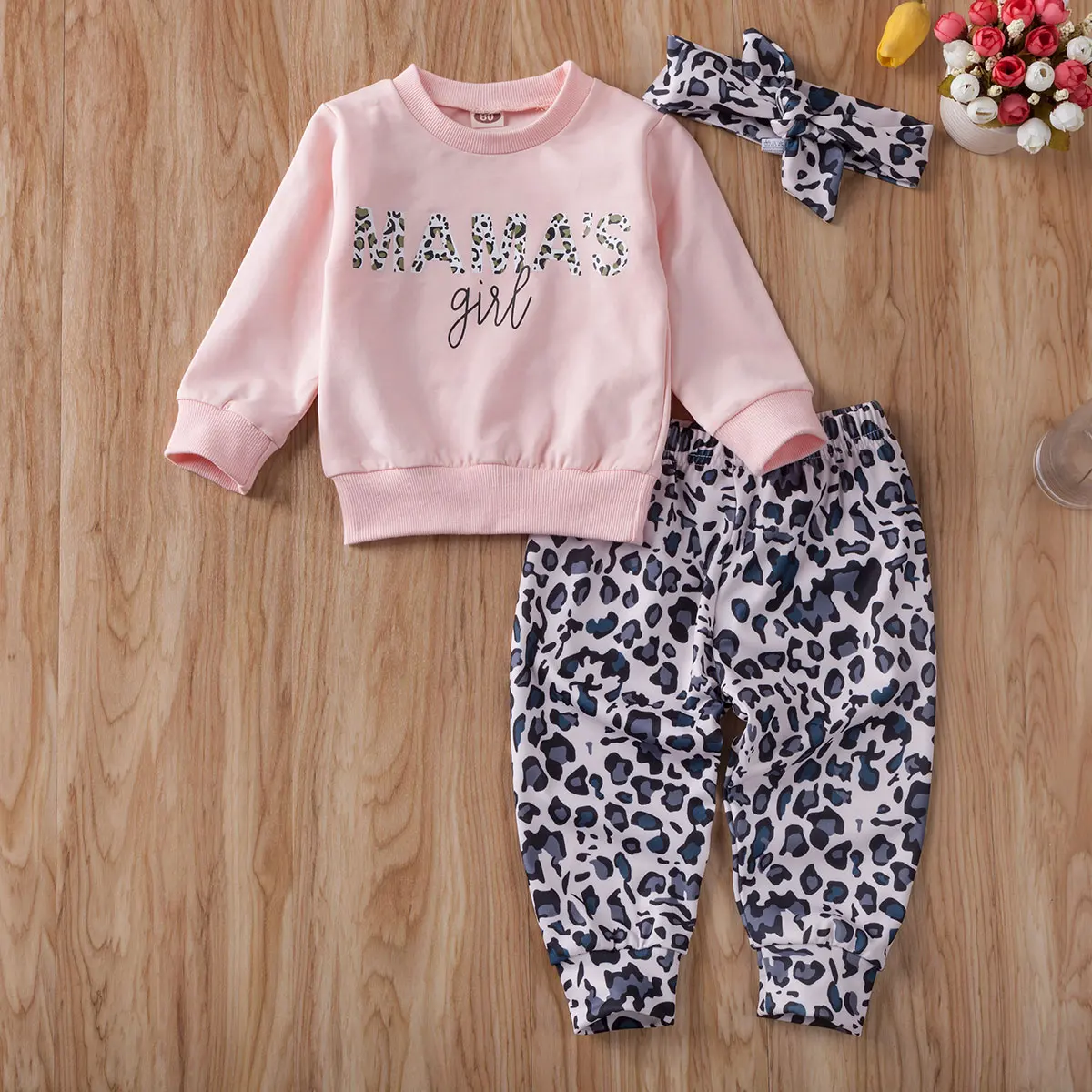 Комплекты одежды для новорожденных девочек от 0 до 24 месяцев 3 предмета, свитер с леопардовым принтом топы+ штаны+ повязка на голову, Осенние комплекты
