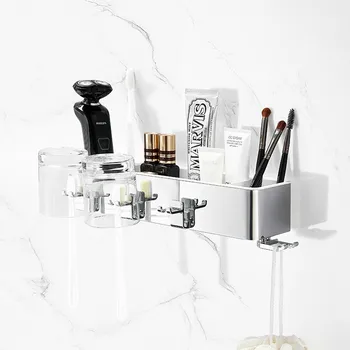 

Bathroom wall hanging rack free punching toothbrush mouth cup storage box paper towel rack hair dryer rack