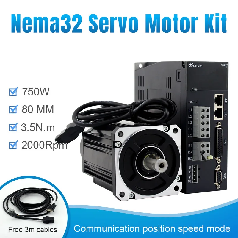 

220V AC servo motor and drive for 80mm frame 750w 3.5n.m 80ST-03520 with servo drive and cable kit