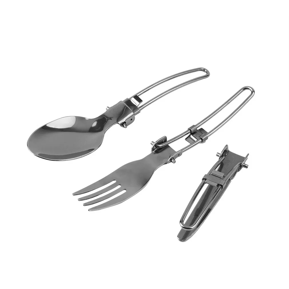 3 In 1 Durable Multi-function Outdoor Travel Picnic Folding Tableware Three-piece Stainless Steel Cutlery Knife& Fork