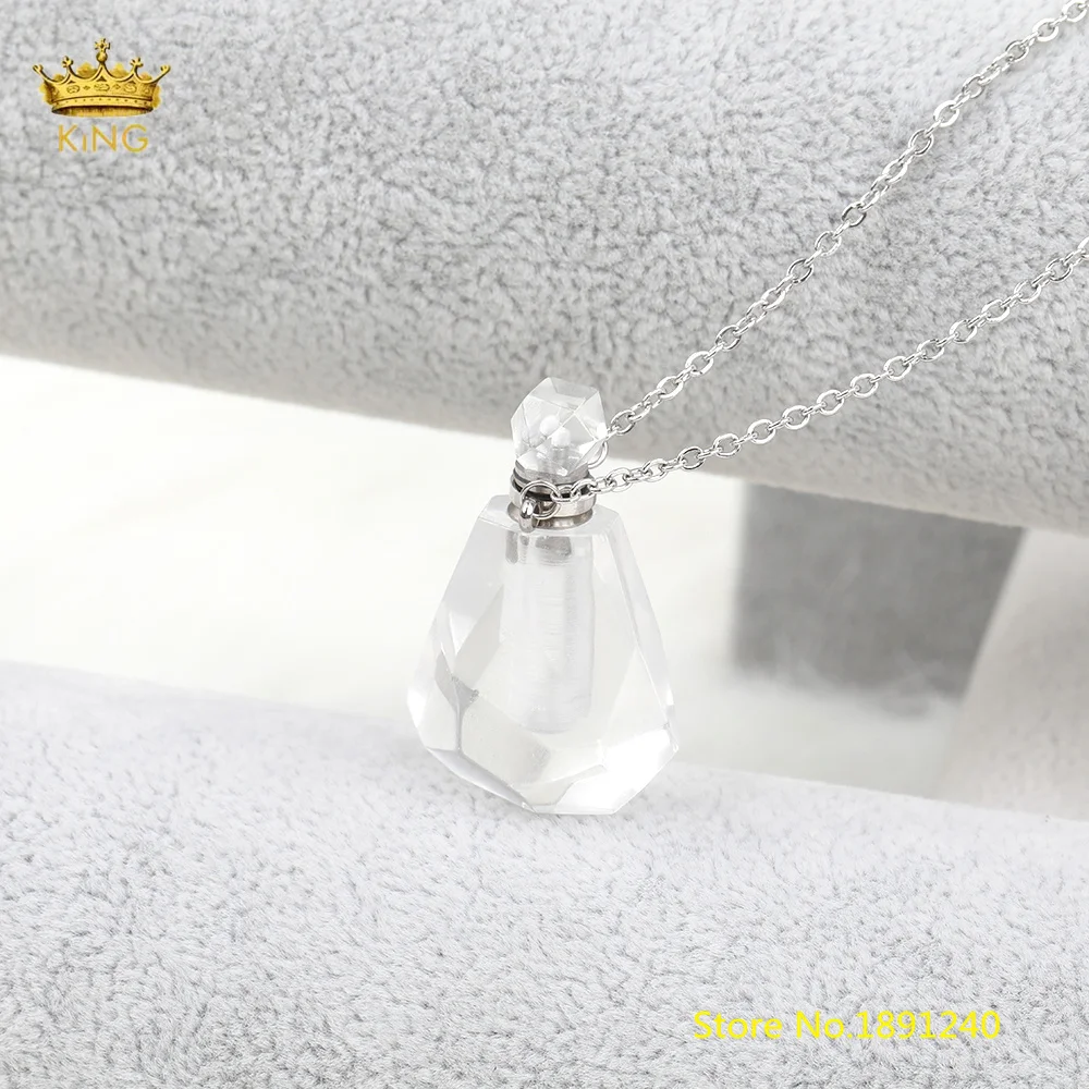 Различные камни подвеска в виде бутылочки парфюма Серебряная цепочка Ожерелье для ювелирных изделий женский подарок, граненый бисером духи Шарм ожерелье День рождения - Окраска металла: Clear White Quartz