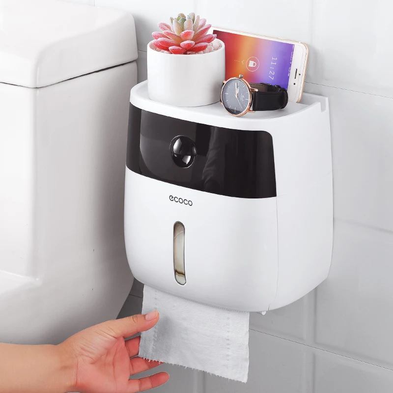 

Waterproof Toilet Paper Holder Shelf Toilet Paper Tray Roll Paper Towel Holder CaseTube Storage Box Tray Adhesive Punch-Free