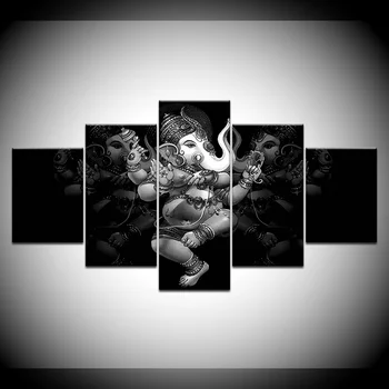 

5 Panel Hindu God Ganesha Elephant Living Room Printed Canvas Pictures Wall Art Modern Home Decor Poster Painting