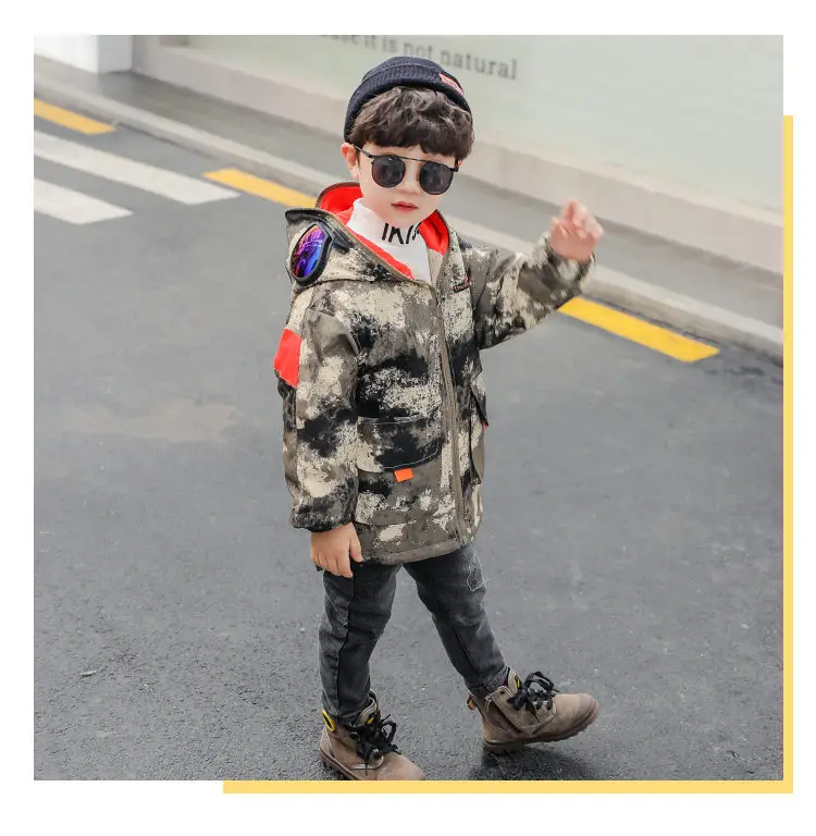 Детская зимняя куртка с очками для мальчиков; теплая камуфляжная куртка для малышей; пальто; парки с капюшоном и очками; брендовая новая детская куртка для подростков