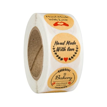 

500Pcs Round"Handmade with Love"Stickers Seal Labels Roll Sticker for Package Decorate Handmade Sticker Stationery Supplies