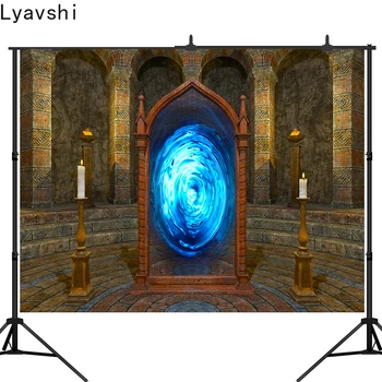 

Lyavshi Halloween Photography Background Candle Underground temple Arch Door Frame Backdrop Photo Portrait Shoot Video Prop