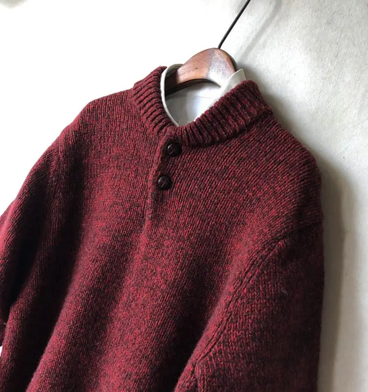Шерсть клип пряжи вязать мужчин Широкий свободный толстый пуловер свитер S-2XL 2 пряжки воротник стойка - Цвет: claret clips
